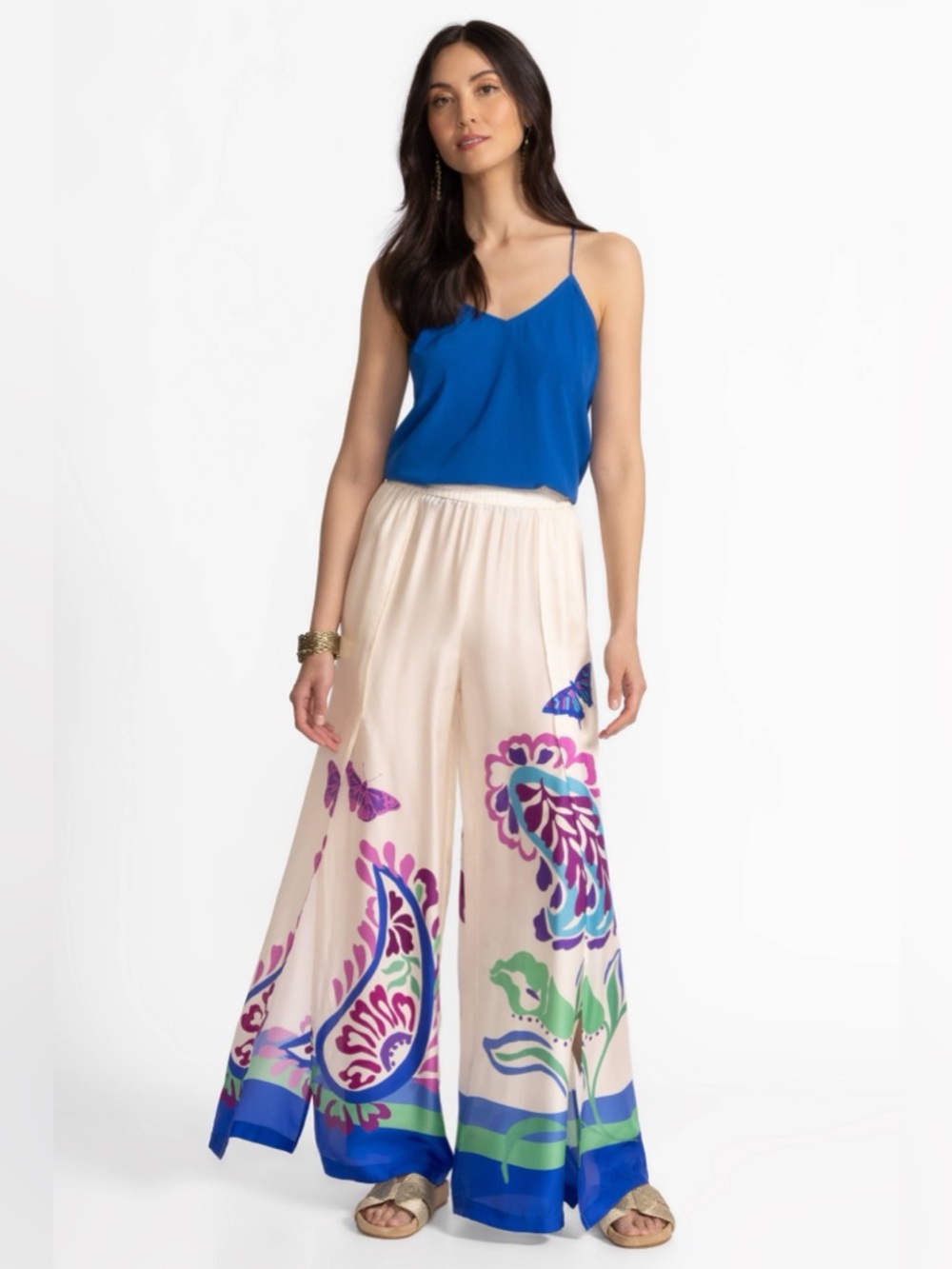 Johnny Was Luna Wrap Pants Palazzo Cream Multicolor Floral Motif NWOT XL